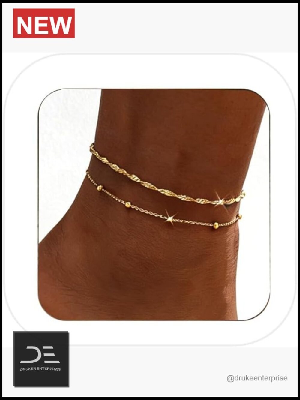 14K Gold Plated Dainty Layered Anklets Set Waterproof Beach Jewelry